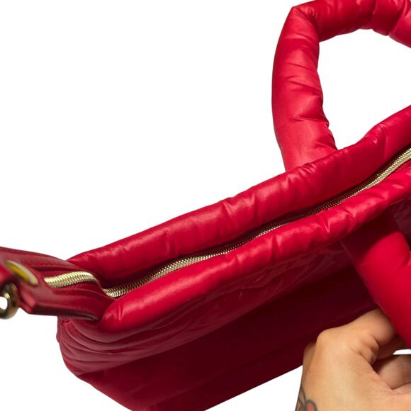 💄 Estée Lauder Red Quilted Puffer Tote Bag — Hot Pink Lining - Picture 7 of 8